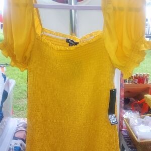 Yellow Smocked Puff Sleeve Dress